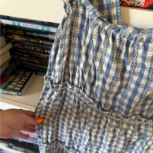 Max studio blue white gingham plaid checker tiered ruffle romantic maxi dress - Picture 6 of 8